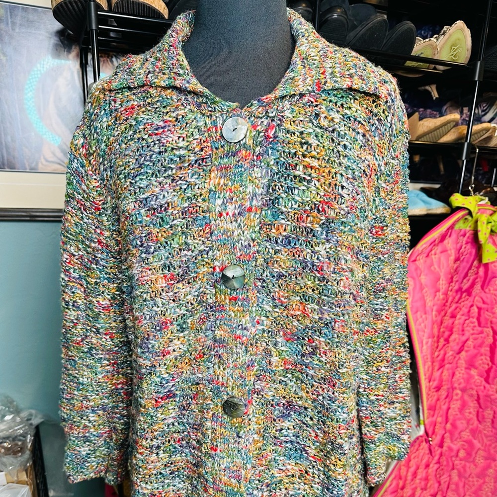 River Colorful confetti Knit Button-Up Cable Knit Cardigan Size Large